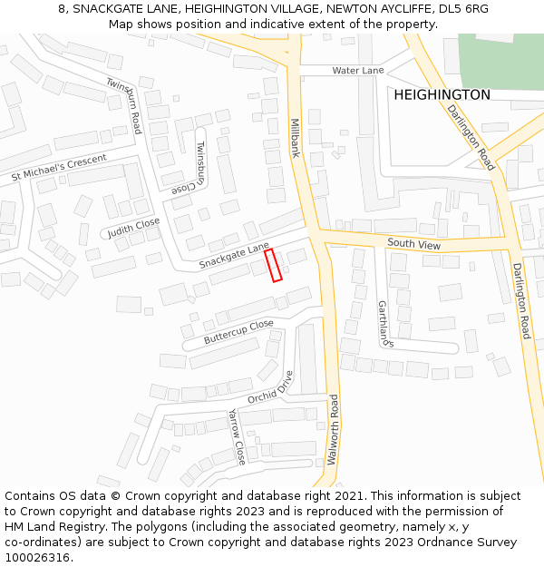 8, SNACKGATE LANE, HEIGHINGTON VILLAGE, NEWTON AYCLIFFE, DL5 6RG: Location map and indicative extent of plot