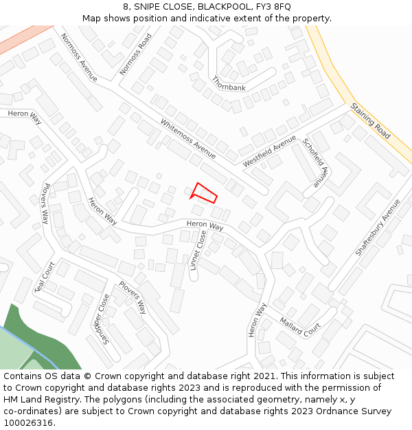 8, SNIPE CLOSE, BLACKPOOL, FY3 8FQ: Location map and indicative extent of plot