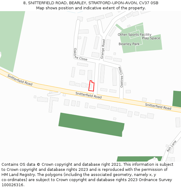 8, SNITTERFIELD ROAD, BEARLEY, STRATFORD-UPON-AVON, CV37 0SB: Location map and indicative extent of plot