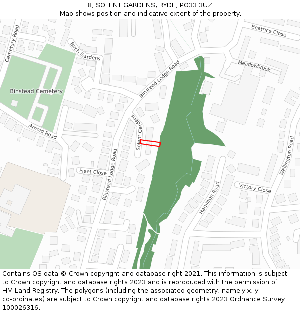 8, SOLENT GARDENS, RYDE, PO33 3UZ: Location map and indicative extent of plot