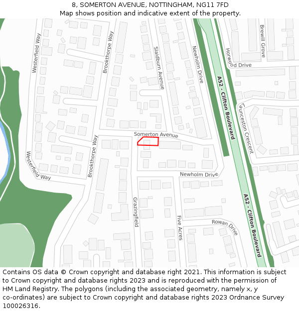 8, SOMERTON AVENUE, NOTTINGHAM, NG11 7FD: Location map and indicative extent of plot