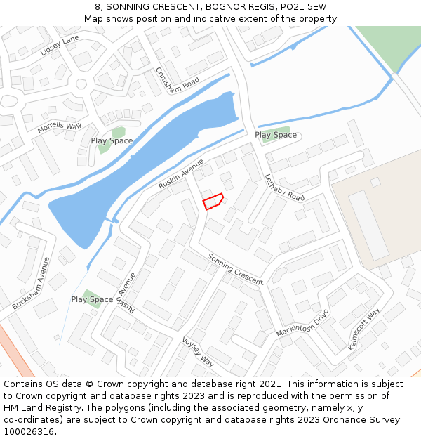 8, SONNING CRESCENT, BOGNOR REGIS, PO21 5EW: Location map and indicative extent of plot