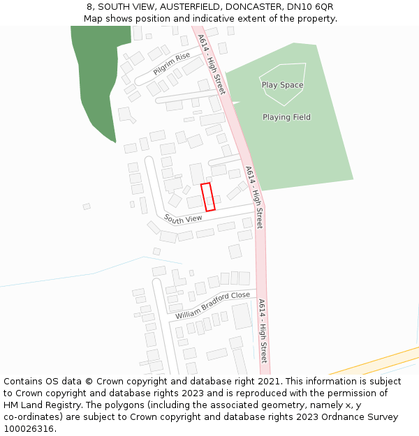 8, SOUTH VIEW, AUSTERFIELD, DONCASTER, DN10 6QR: Location map and indicative extent of plot