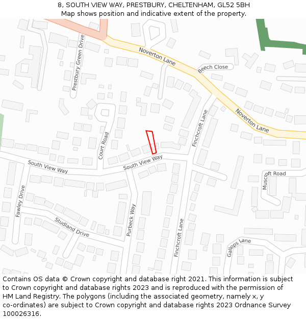 8, SOUTH VIEW WAY, PRESTBURY, CHELTENHAM, GL52 5BH: Location map and indicative extent of plot