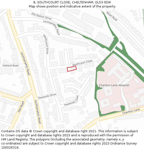 8, SOUTHCOURT CLOSE, CHELTENHAM, GL53 0DW: Location map and indicative extent of plot