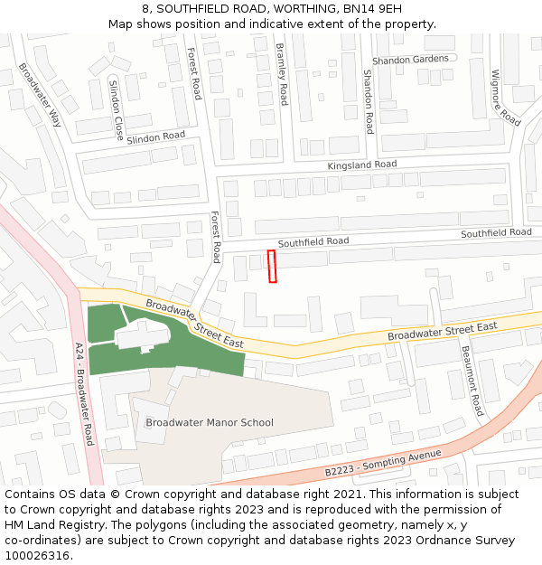 8, SOUTHFIELD ROAD, WORTHING, BN14 9EH: Location map and indicative extent of plot