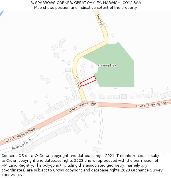 8, SPARROWS CORNER, GREAT OAKLEY, HARWICH, CO12 5AA: Location map and indicative extent of plot