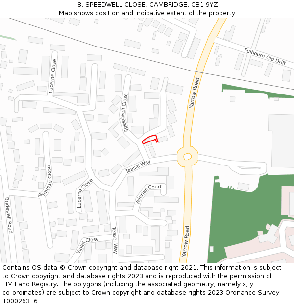 8, SPEEDWELL CLOSE, CAMBRIDGE, CB1 9YZ: Location map and indicative extent of plot