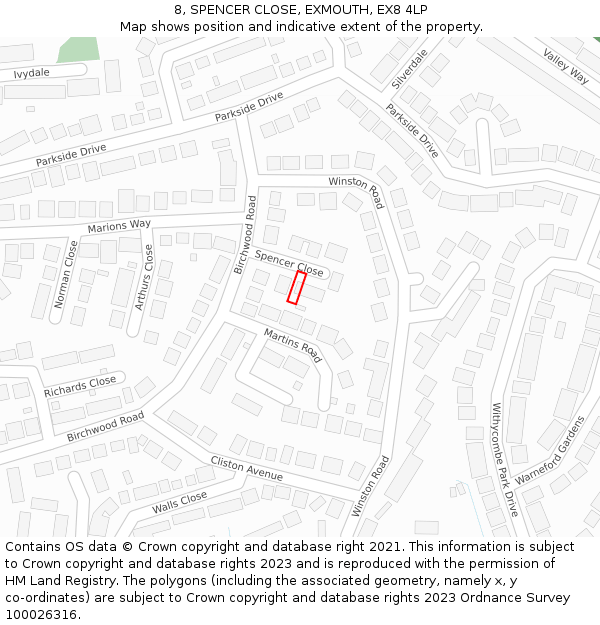 8, SPENCER CLOSE, EXMOUTH, EX8 4LP: Location map and indicative extent of plot