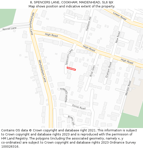 8, SPENCERS LANE, COOKHAM, MAIDENHEAD, SL6 9JX: Location map and indicative extent of plot