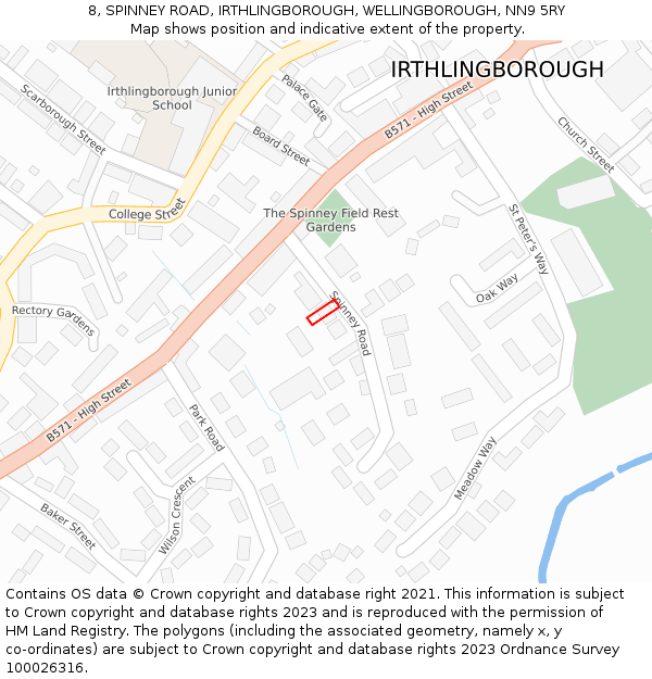 8, SPINNEY ROAD, IRTHLINGBOROUGH, WELLINGBOROUGH, NN9 5RY: Location map and indicative extent of plot