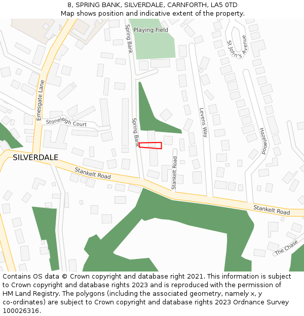 8, SPRING BANK, SILVERDALE, CARNFORTH, LA5 0TD: Location map and indicative extent of plot