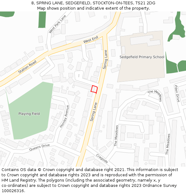 8, SPRING LANE, SEDGEFIELD, STOCKTON-ON-TEES, TS21 2DG: Location map and indicative extent of plot