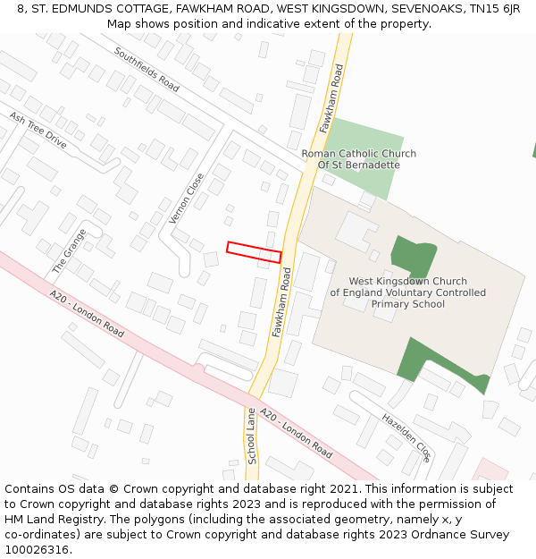 8, ST. EDMUNDS COTTAGE, FAWKHAM ROAD, WEST KINGSDOWN, SEVENOAKS, TN15 6JR: Location map and indicative extent of plot