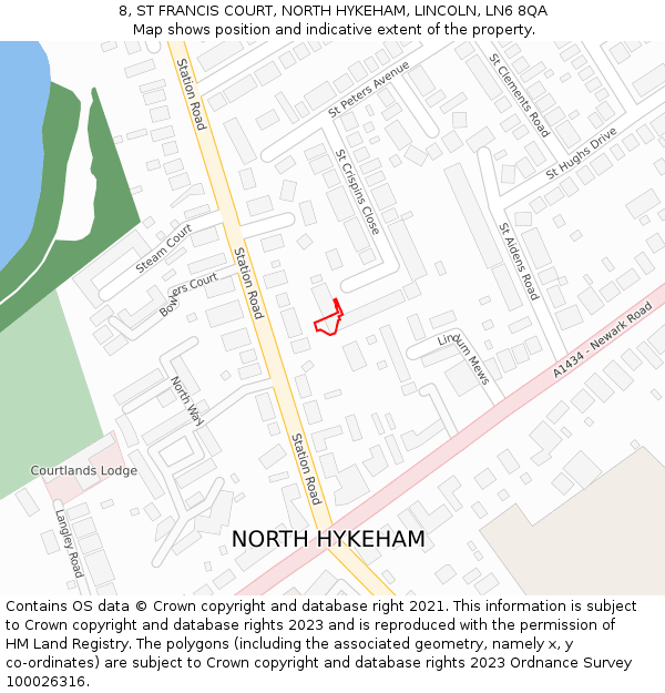 8, ST FRANCIS COURT, NORTH HYKEHAM, LINCOLN, LN6 8QA: Location map and indicative extent of plot