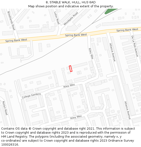 8, STABLE WALK, HULL, HU3 6AD: Location map and indicative extent of plot