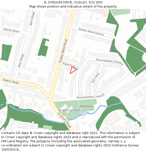 8, STADIUM DRIVE, DUDLEY, DY2 0DD: Location map and indicative extent of plot