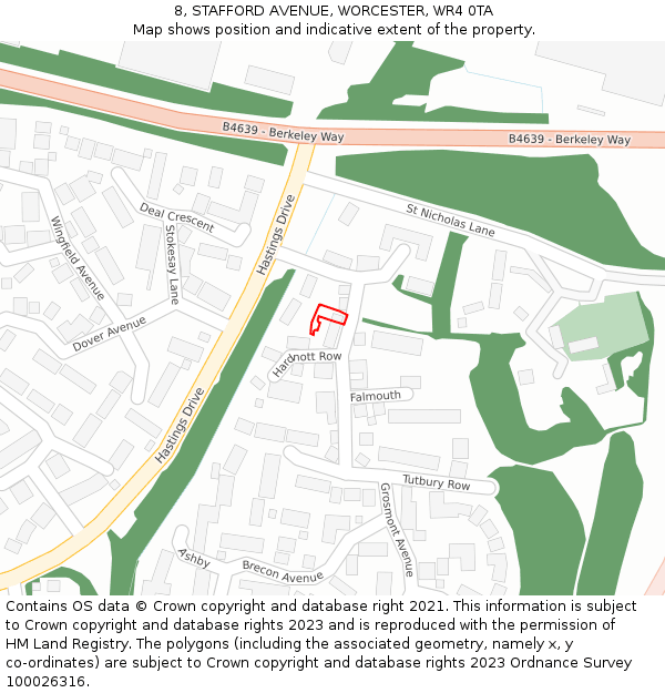 8, STAFFORD AVENUE, WORCESTER, WR4 0TA: Location map and indicative extent of plot