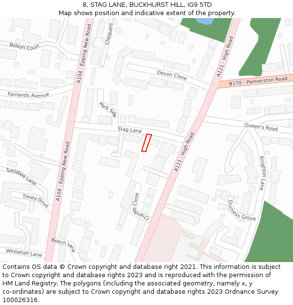 8, STAG LANE, BUCKHURST HILL, IG9 5TD: Location map and indicative extent of plot