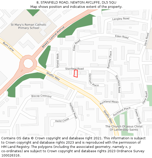 8, STANFIELD ROAD, NEWTON AYCLIFFE, DL5 5QU: Location map and indicative extent of plot