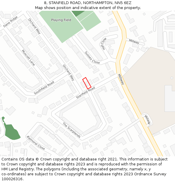 8, STANFIELD ROAD, NORTHAMPTON, NN5 6EZ: Location map and indicative extent of plot