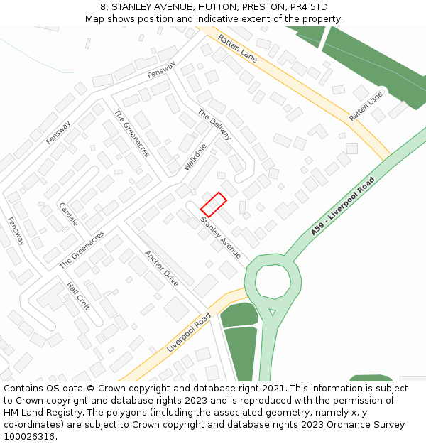 8, STANLEY AVENUE, HUTTON, PRESTON, PR4 5TD: Location map and indicative extent of plot