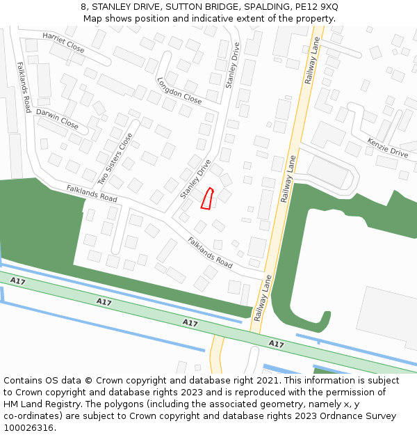 8, STANLEY DRIVE, SUTTON BRIDGE, SPALDING, PE12 9XQ: Location map and indicative extent of plot