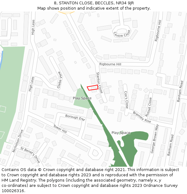 8, STANTON CLOSE, BECCLES, NR34 9JR: Location map and indicative extent of plot