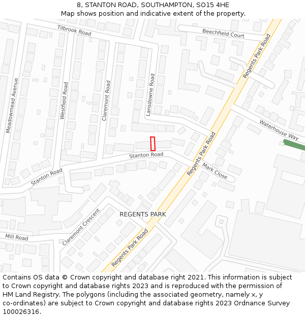 8, STANTON ROAD, SOUTHAMPTON, SO15 4HE: Location map and indicative extent of plot