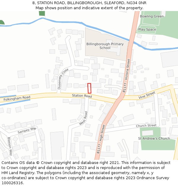 8, STATION ROAD, BILLINGBOROUGH, SLEAFORD, NG34 0NR: Location map and indicative extent of plot