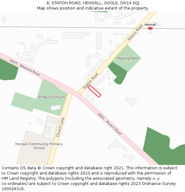 8, STATION ROAD, HENSALL, GOOLE, DN14 0QJ: Location map and indicative extent of plot