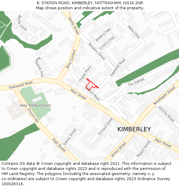 8, STATION ROAD, KIMBERLEY, NOTTINGHAM, NG16 2NR: Location map and indicative extent of plot