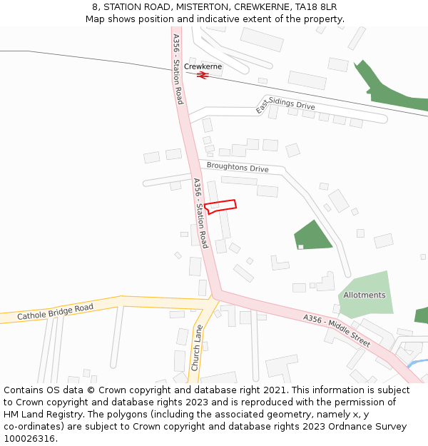 8, STATION ROAD, MISTERTON, CREWKERNE, TA18 8LR: Location map and indicative extent of plot