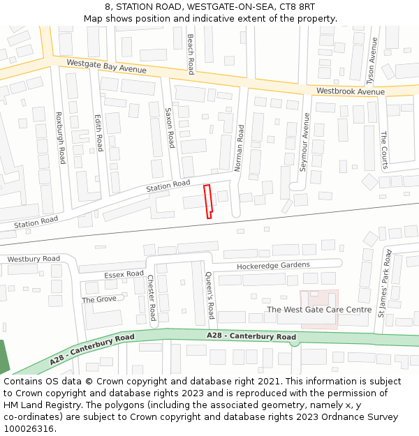 8, STATION ROAD, WESTGATE-ON-SEA, CT8 8RT: Location map and indicative extent of plot