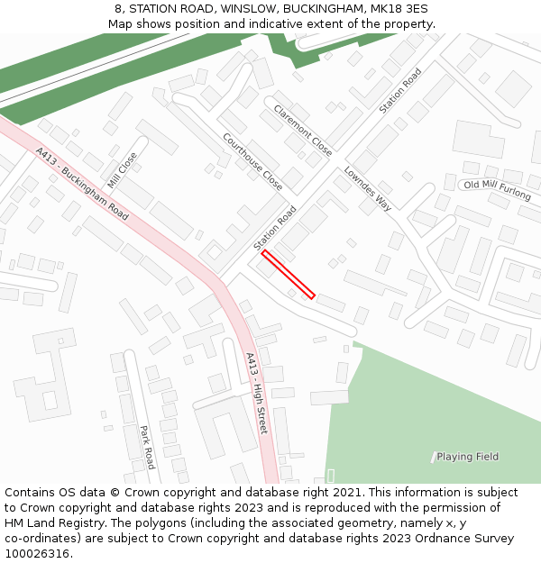 8, STATION ROAD, WINSLOW, BUCKINGHAM, MK18 3ES: Location map and indicative extent of plot