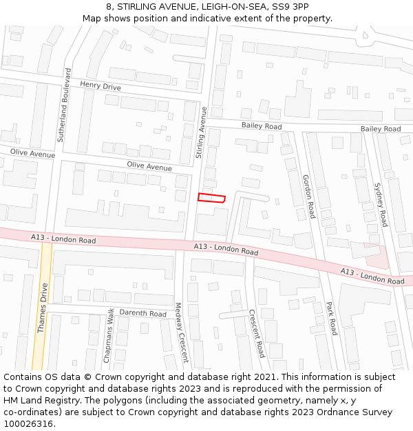 8, STIRLING AVENUE, LEIGH-ON-SEA, SS9 3PP: Location map and indicative extent of plot