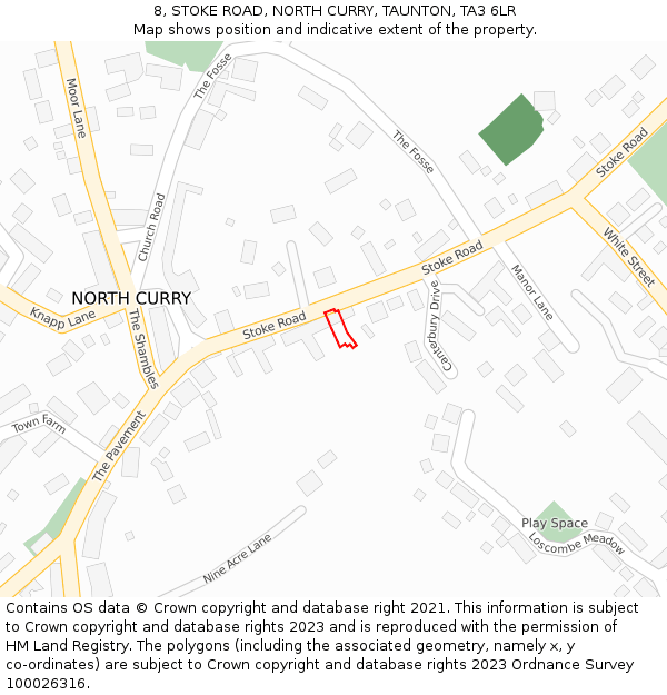 8, STOKE ROAD, NORTH CURRY, TAUNTON, TA3 6LR: Location map and indicative extent of plot