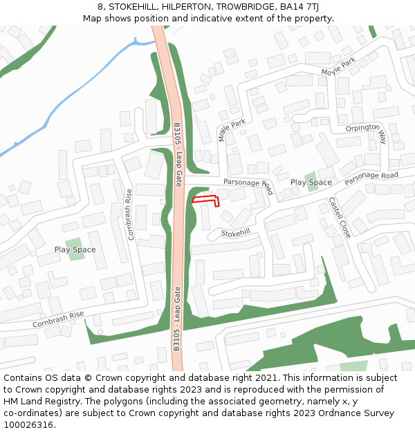8, STOKEHILL, HILPERTON, TROWBRIDGE, BA14 7TJ: Location map and indicative extent of plot