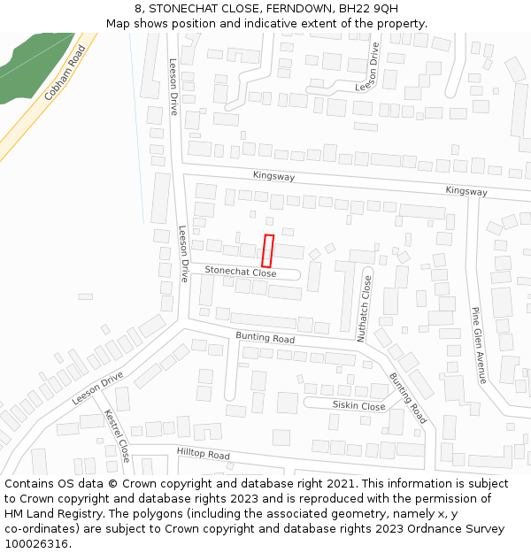 8, STONECHAT CLOSE, FERNDOWN, BH22 9QH: Location map and indicative extent of plot