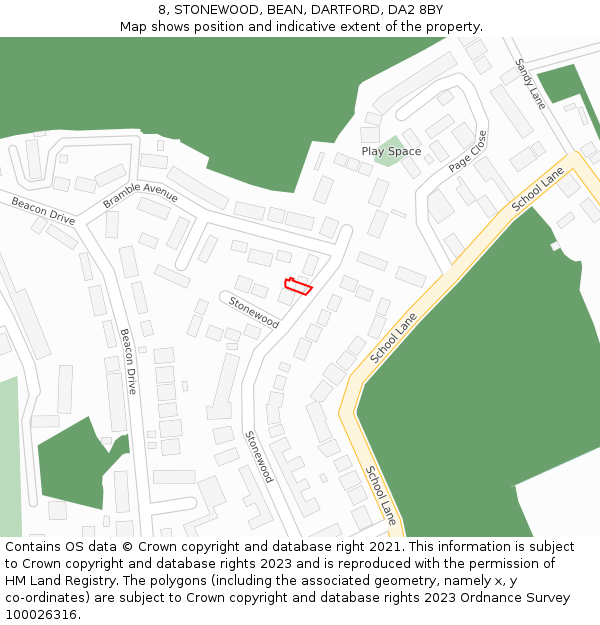 8, STONEWOOD, BEAN, DARTFORD, DA2 8BY: Location map and indicative extent of plot