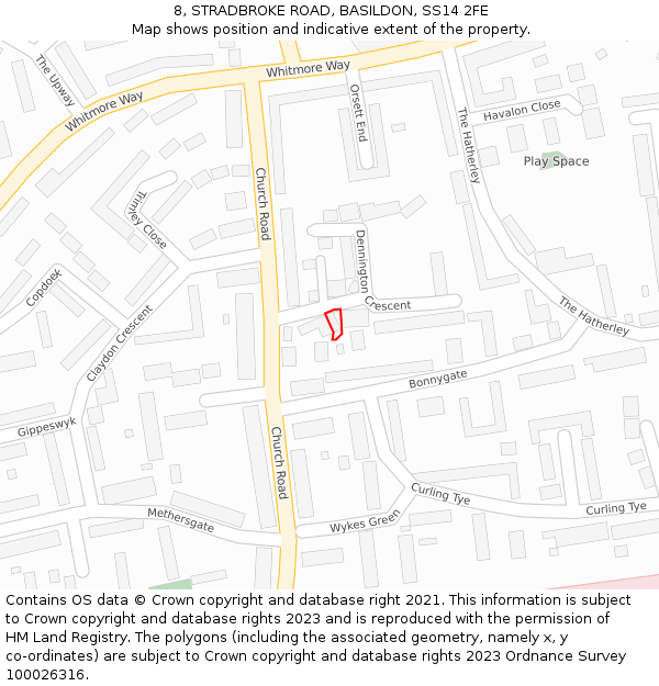 8, STRADBROKE ROAD, BASILDON, SS14 2FE: Location map and indicative extent of plot