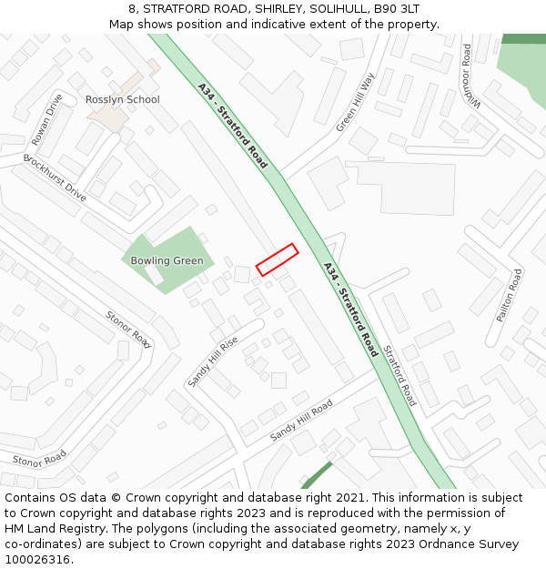 8, STRATFORD ROAD, SHIRLEY, SOLIHULL, B90 3LT: Location map and indicative extent of plot