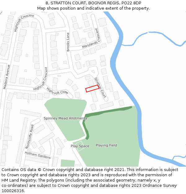 8, STRATTON COURT, BOGNOR REGIS, PO22 8DP: Location map and indicative extent of plot