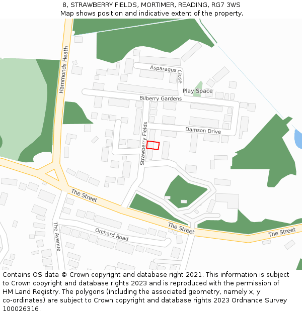 8, STRAWBERRY FIELDS, MORTIMER, READING, RG7 3WS: Location map and indicative extent of plot