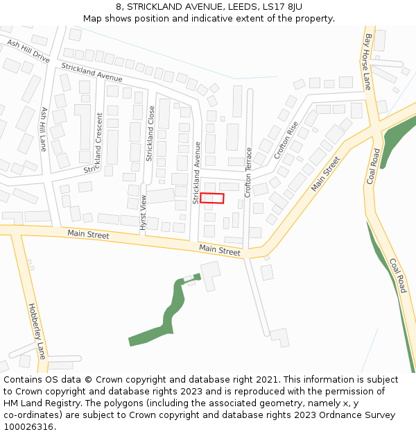 8, STRICKLAND AVENUE, LEEDS, LS17 8JU: Location map and indicative extent of plot