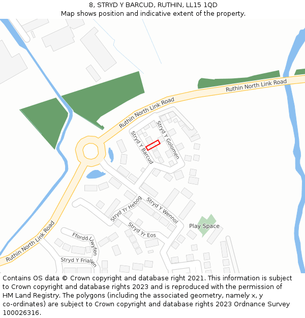 8, STRYD Y BARCUD, RUTHIN, LL15 1QD: Location map and indicative extent of plot