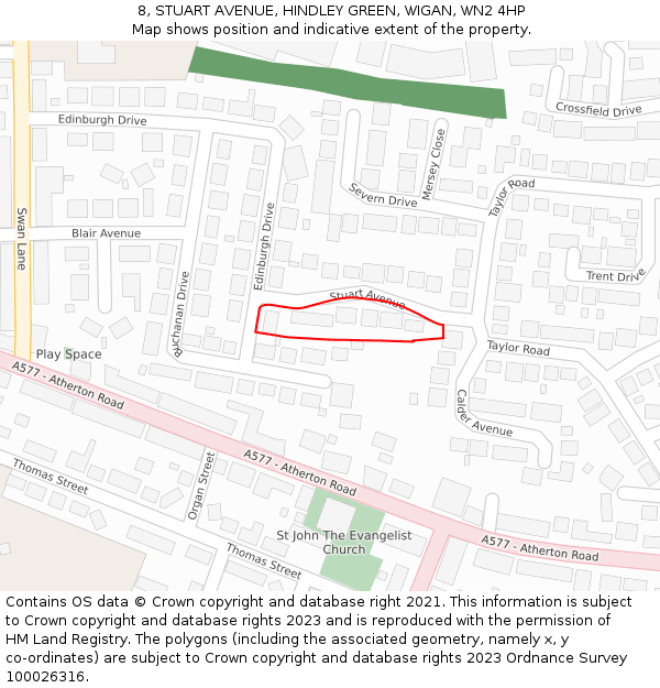 8, STUART AVENUE, HINDLEY GREEN, WIGAN, WN2 4HP: Location map and indicative extent of plot