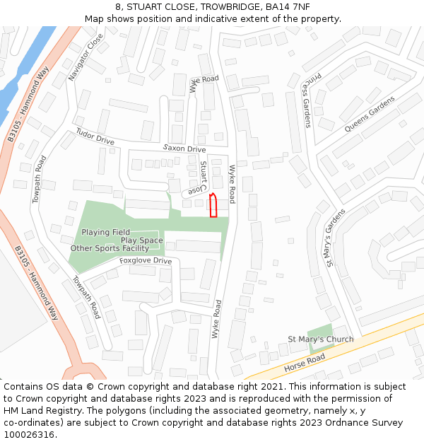 8, STUART CLOSE, TROWBRIDGE, BA14 7NF: Location map and indicative extent of plot
