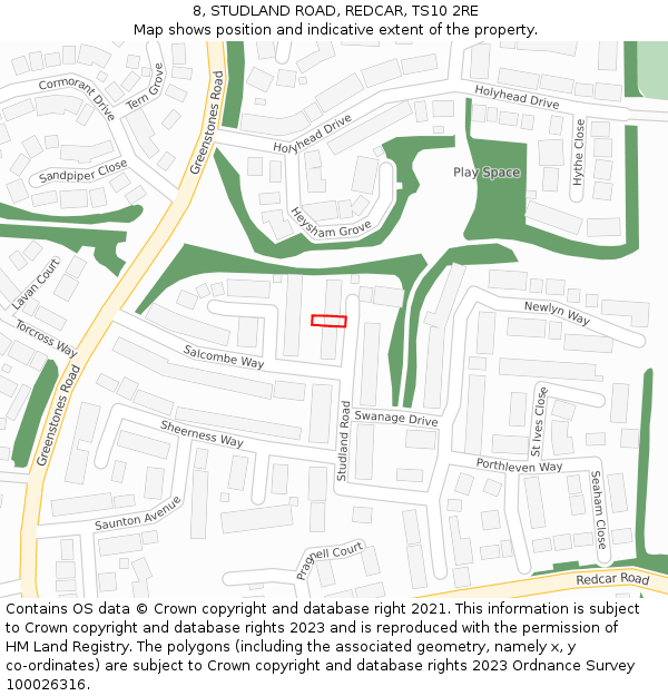 8, STUDLAND ROAD, REDCAR, TS10 2RE: Location map and indicative extent of plot