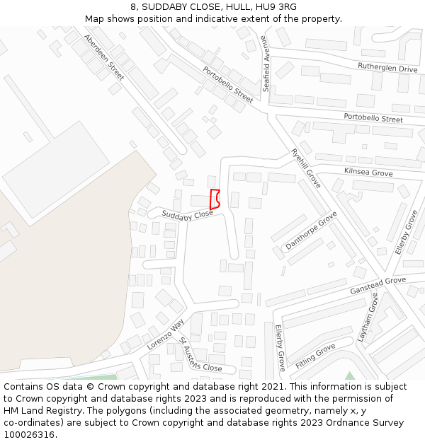 8, SUDDABY CLOSE, HULL, HU9 3RG: Location map and indicative extent of plot